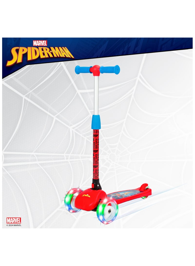 Spartan | Marvel Spiderman 3-Wheel Kick Scooter for Kids LED Light-Up Wheels, Adjustable Handlebar, Foldable Frame, Anti-Slip Deck, Rear Brake, Superhero Graphics Ages 36 Red/Blue (SP-7052) | Red/Blue - Image 2