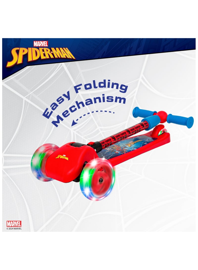 Spartan | Marvel Spiderman 3-Wheel Kick Scooter for Kids LED Light-Up Wheels, Adjustable Handlebar, Foldable Frame, Anti-Slip Deck, Rear Brake, Superhero Graphics Ages 36 Red/Blue (SP-7052) | Red/Blue - Image 5