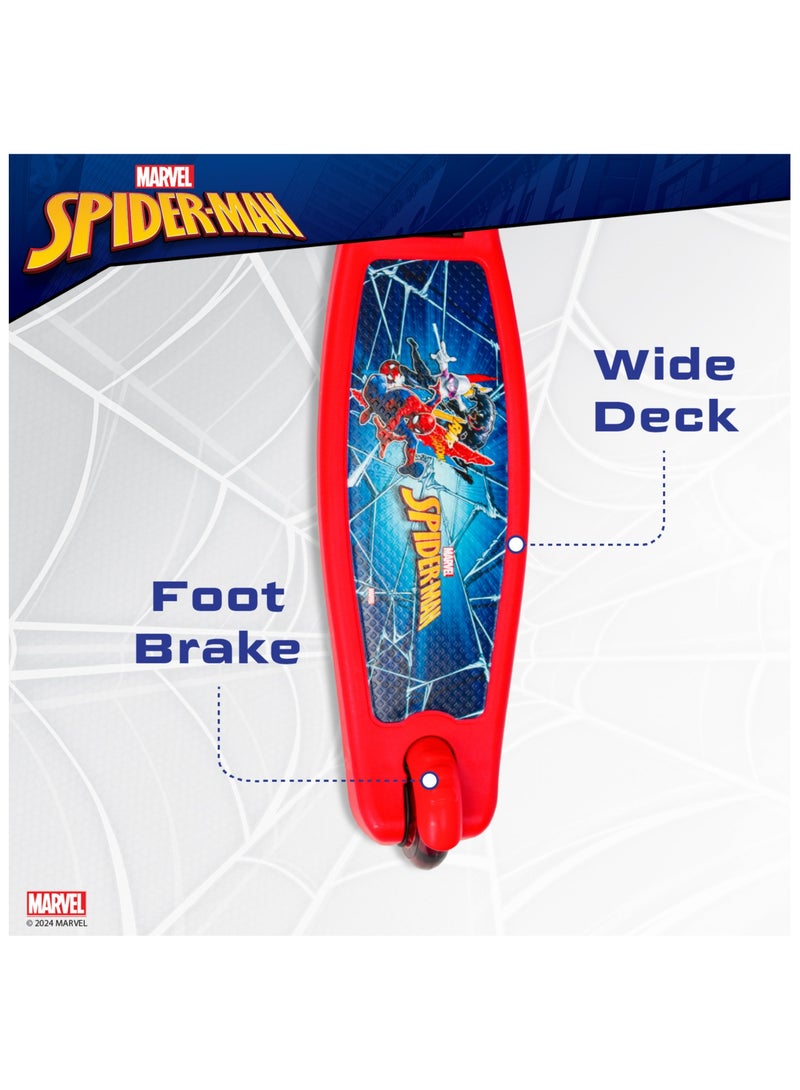 Spartan | Marvel Spiderman 3-Wheel Kick Scooter for Kids LED Light-Up Wheels, Adjustable Handlebar, Foldable Frame, Anti-Slip Deck, Rear Brake, Superhero Graphics Ages 36 Red/Blue (SP-7052) | Red/Blue - Image 3
