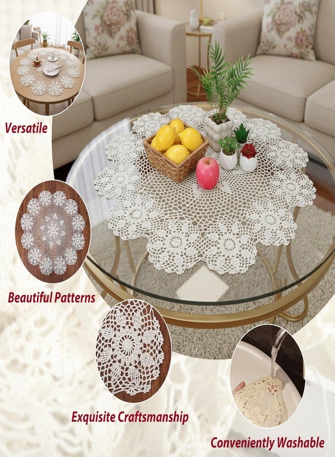 kilofly Handmade Crochet Cotton Lace Table Sofa Doily, Waterlily, Beige, 30 inch - Image 3
