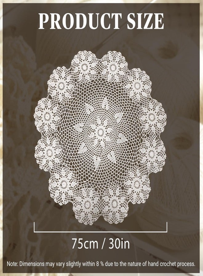 kilofly Handmade Crochet Cotton Lace Table Sofa Doily, Waterlily, Beige, 30 inch - Image 2