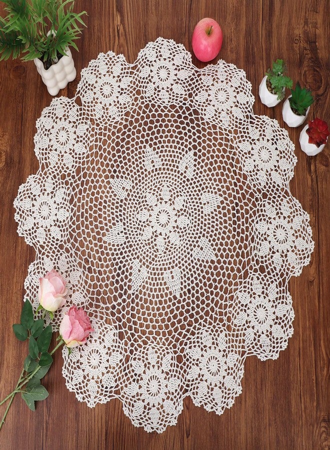 kilofly Handmade Crochet Cotton Lace Table Sofa Doily, Waterlily, Beige, 30 inch - Image 1