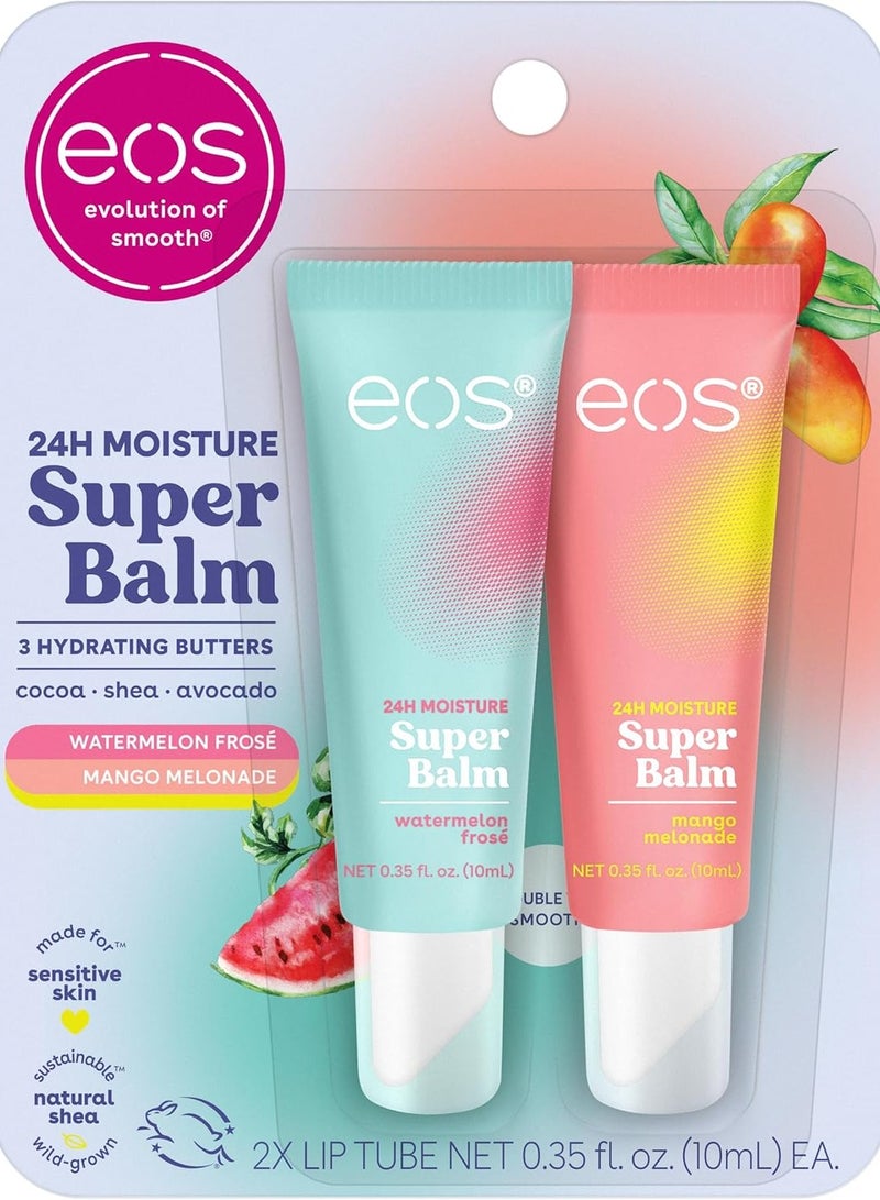 eos 24H Moisture Super Balm- Watermelon Frosé & Mango Melonade, Lip Mask, Day or Night Lip Treatment, Made for Sensitive Skin, 0.35 fl oz, 2-Pack - Image 1