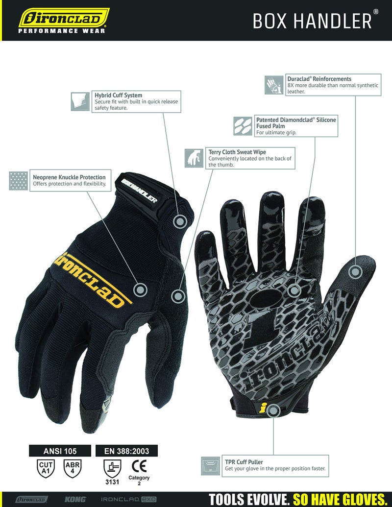 Ironclad Box Handler Work Gloves BHG, Extreme Grip, Performance Fit, Durable, Machine Washable, (1 Pair), X-Large - BHG-05-XL, Black - Image 4