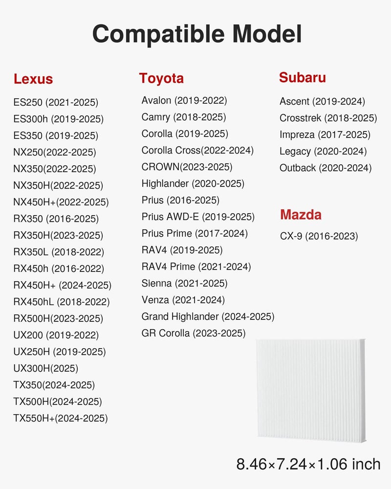 Puroma Cabin Air Filter, Replacement for CP157, CF12157, Compatible with Subaru, Toyota Camry, RAV4, Highlander, Corolla, Sienna, Pruis, Venza and Avalon, Lexus, Mazda - Image 1