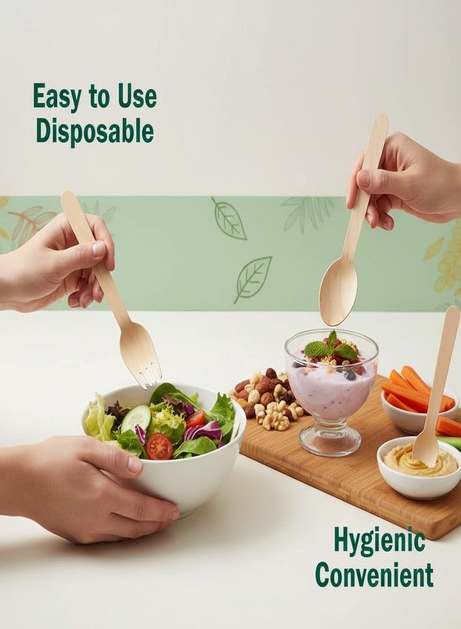 Khaana Packaging مجموعة ملاعق وشوك للاستخدام مرة واحدة من خانا باكيدجينج [140 مم، عبوة من 100 قطعة] | أدوات مائدة خشبية | مثالية لأعياد ميلاد الأطفال وحفلات الزفاف والمناسبات - Image 2