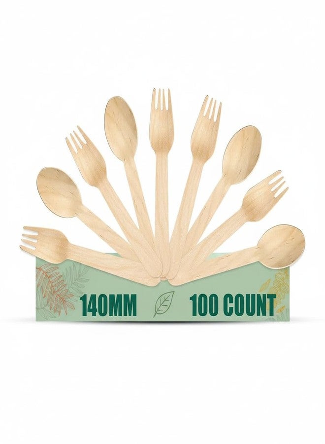 Khaana Packaging مجموعة ملاعق وشوك للاستخدام مرة واحدة من خانا باكيدجينج [140 مم، عبوة من 100 قطعة] | أدوات مائدة خشبية | مثالية لأعياد ميلاد الأطفال وحفلات الزفاف والمناسبات - Image 1