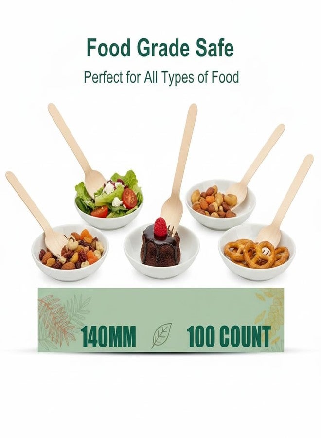 Khaana Packaging مجموعة ملاعق وشوك للاستخدام مرة واحدة من خانا باكيدجينج [140 مم، عبوة من 100 قطعة] | أدوات مائدة خشبية | مثالية لأعياد ميلاد الأطفال وحفلات الزفاف والمناسبات - Image 5