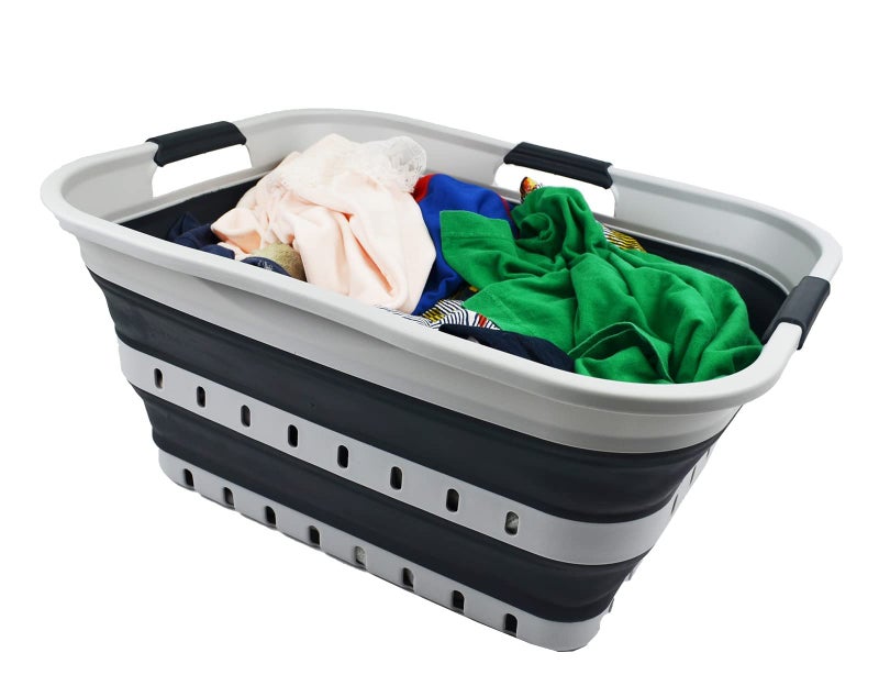 SAMMART 42L (11 gallon) Collapsible Plastic Laundry Basket - Foldable Pop Up Storage Container/Organizer - Space Saving Hamper/Basket (1, Grey/Slate Grey) - Image 5