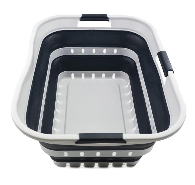 SAMMART 42L (11 gallon) Collapsible Plastic Laundry Basket - Foldable Pop Up Storage Container/Organizer - Space Saving Hamper/Basket (1, Grey/Slate Grey) - Image 1