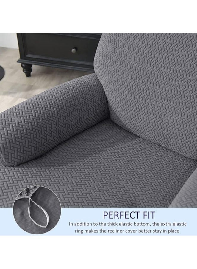 general 4-piece chaise longue set Stretch Sofa Slide Deck Cover 1-seater sofa protector Soft furniture protector with elastic cover Jacquard pattern (grey) - Image 3