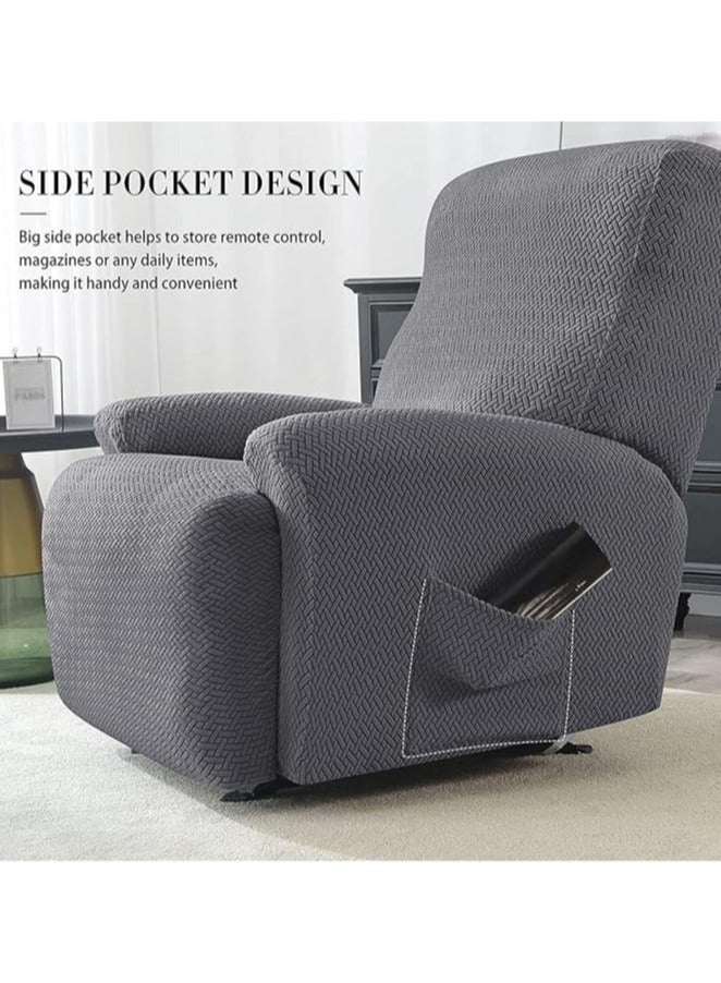 general 4-piece chaise longue set Stretch Sofa Slide Deck Cover 1-seater sofa protector Soft furniture protector with elastic cover Jacquard pattern (grey) - Image 4