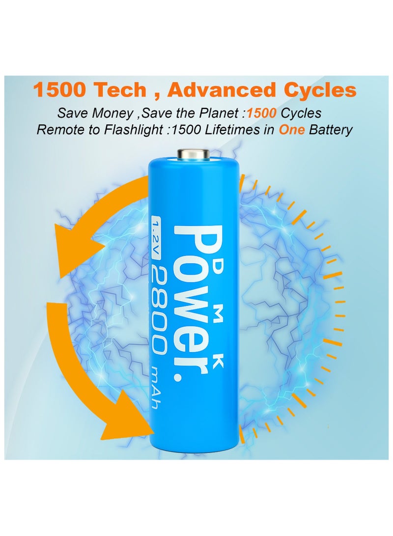 DMK Power DMK Power Rechargeable BLUE AA Batteries,2800mAh High Capacity Batteries 1.2V NiMH Low Self Discharge (4PCS) - Image 4