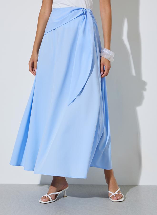 Styli Blue Solid Tie-Waist A-Line Maxi Skirt - Image 2