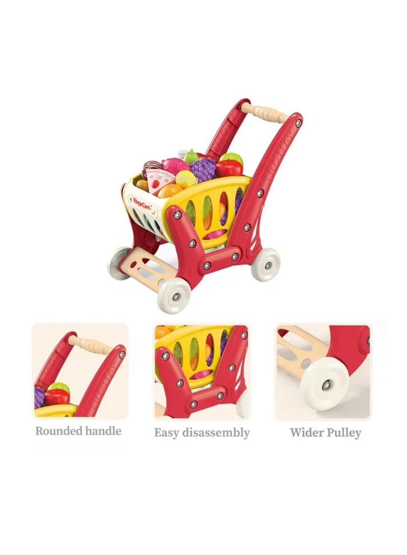 Toyland Kids Shopping Cart Playset with Fruits & Accessories – 70-Piece Pretend Play Toy - Image 2