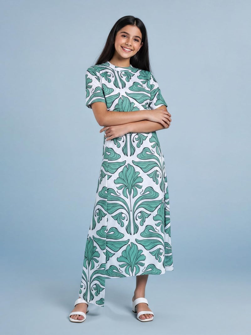 HELLCAT Green Dress for Girls for 11-16 Years | Stylish Long Dress for Girls Dress for Girls_Green3_11-12 Years - Image 2