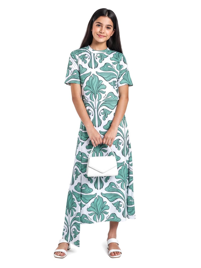 HELLCAT Green Dress for Girls for 11-16 Years | Stylish Long Dress for Girls Dress for Girls_Green3_11-12 Years - Image 1