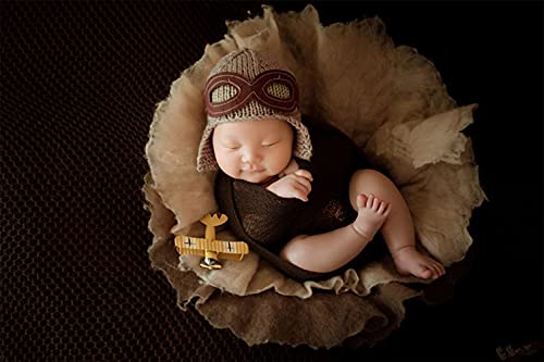 Vedory Baby Photography Props Wraps, Pilot Hats with Blanket For Boys Girls Newborn Baby Photoshoot Outfits Hat Blanket Set (Brown) - Image 2