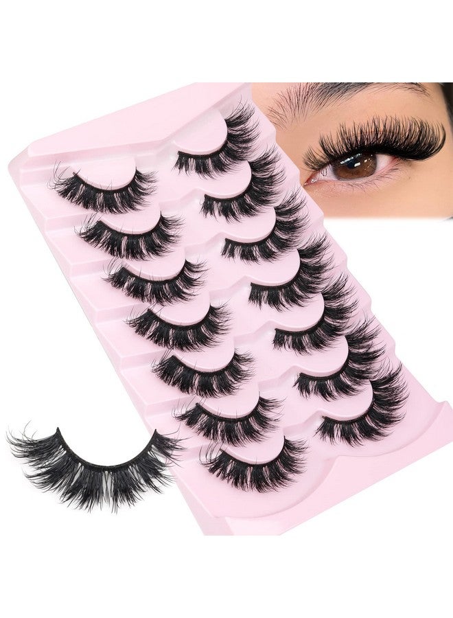 JIMIRE Mink Lashes Natural Look False Eyelashes Fluffy Cat Eye 6D Wispy Faux Mink Lashes Flat Soft Strips 15Mm Fake Lashes 7 Pairs Pack - Image 1