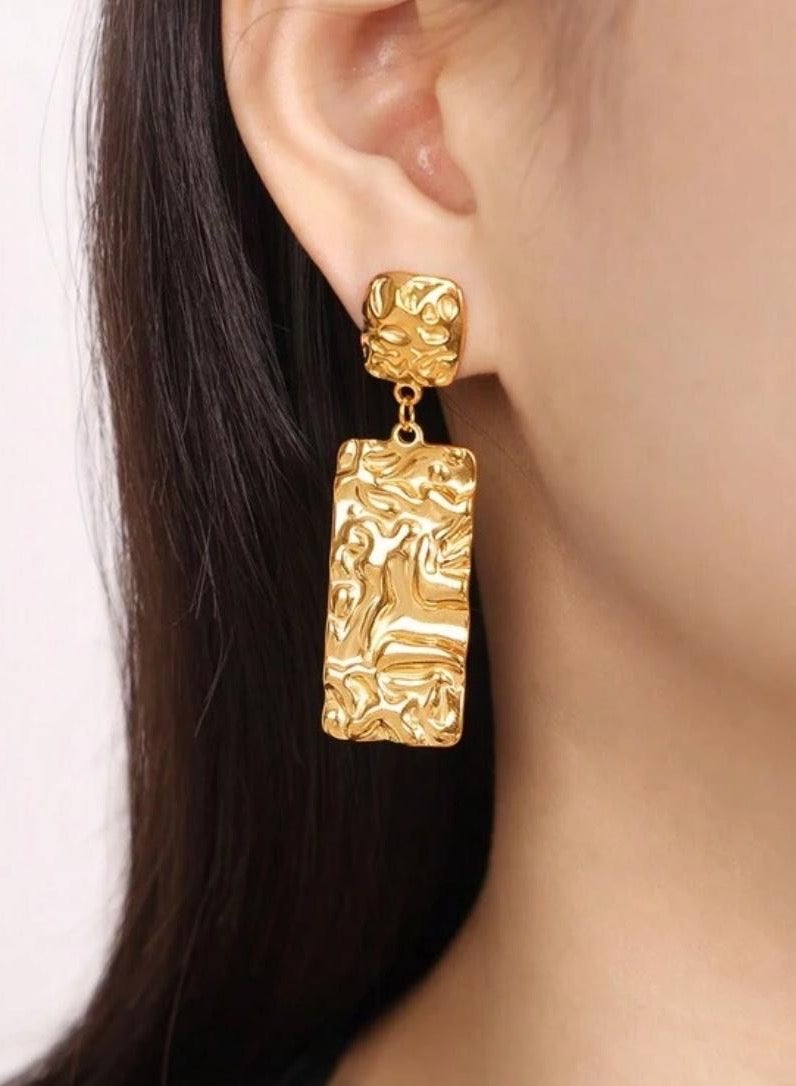 Dangle Charms Luxury & Elegant Stainless Steel Gold Plated Drop Earrings - Image 3