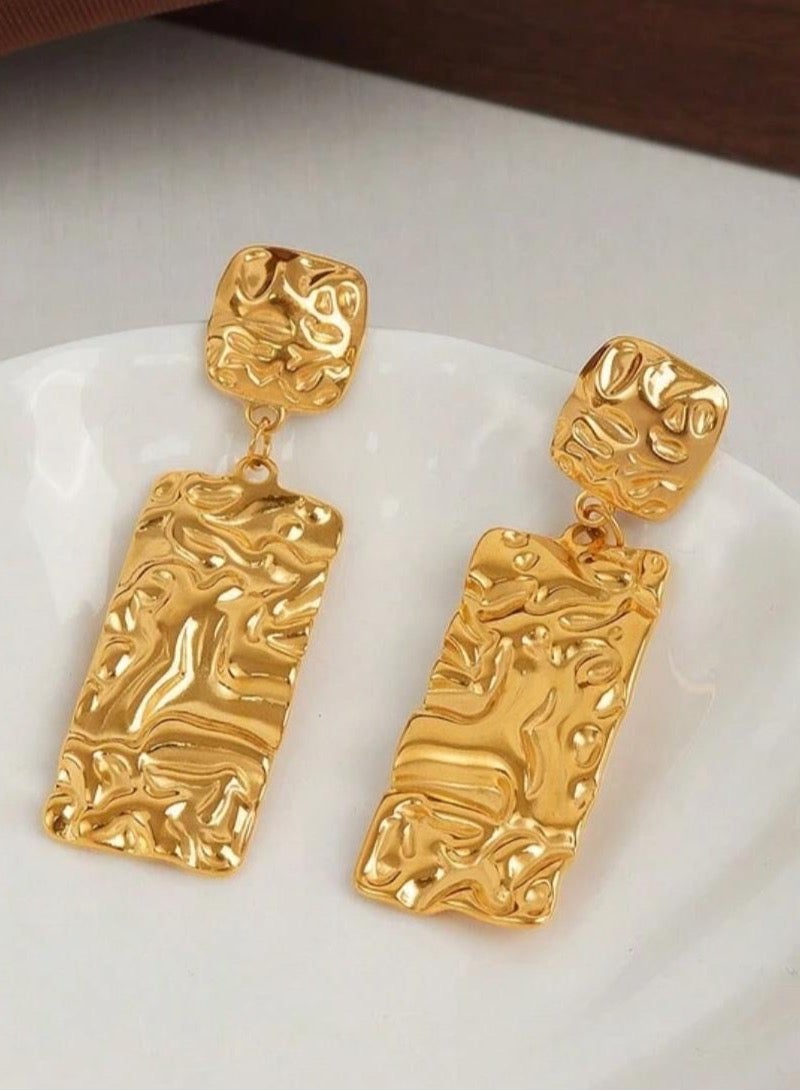 Dangle Charms Luxury & Elegant Stainless Steel Gold Plated Drop Earrings - Image 1