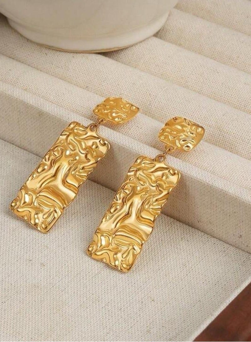 Dangle Charms Luxury & Elegant Stainless Steel Gold Plated Drop Earrings - Image 2