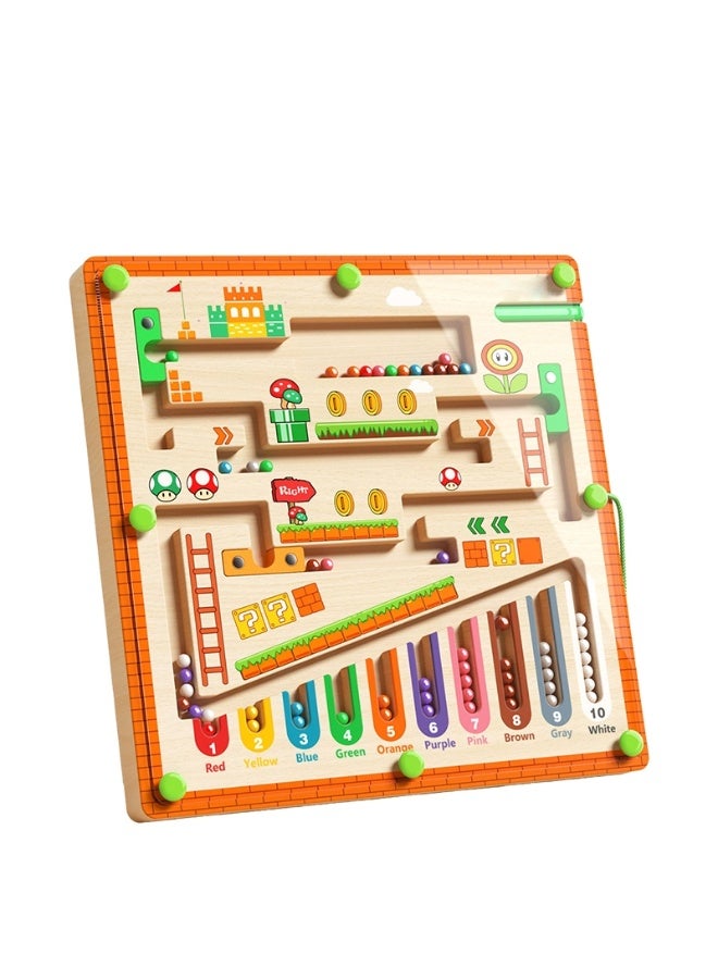 Capstro Wooden Counting & Color Sorting Board with Magnetic Pen Mushroom House Magnetic Bead Maze Toy | Early Learning Logical Thinking & Fine Motor Activity for Kids – Mushroom House - Image 1