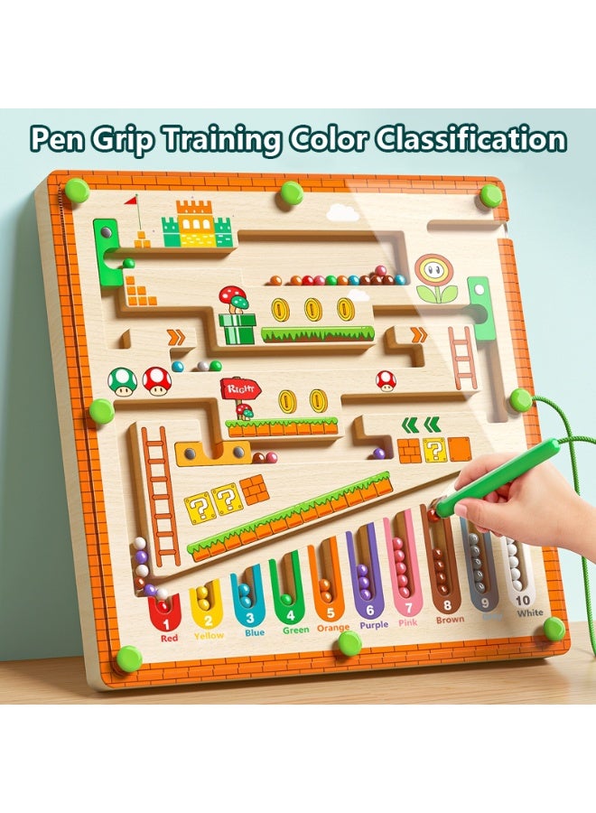 Capstro Wooden Counting & Color Sorting Board with Magnetic Pen Mushroom House Magnetic Bead Maze Toy | Early Learning Logical Thinking & Fine Motor Activity for Kids – Mushroom House - Image 4