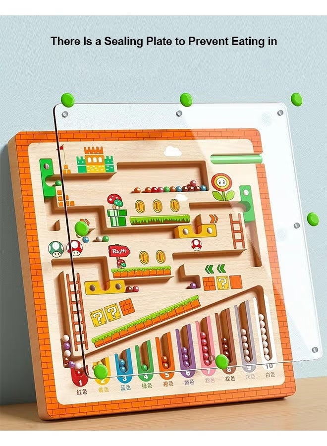 Capstro Wooden Counting & Color Sorting Board with Magnetic Pen Mushroom House Magnetic Bead Maze Toy | Early Learning Logical Thinking & Fine Motor Activity for Kids – Mushroom House - Image 3