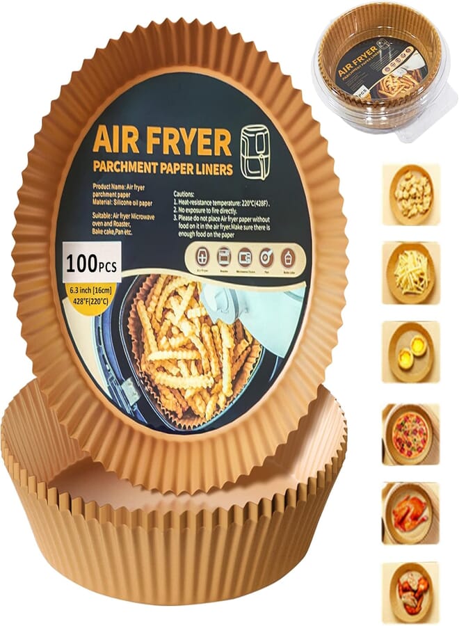 Fresh Baking paper for hot air fryer, baking paper airfryer, disposable hot air fryer, parchment paper, oil-absorbent and waterproof non-stick baking paper for oven, microwave (16 cm, 100 pieces)