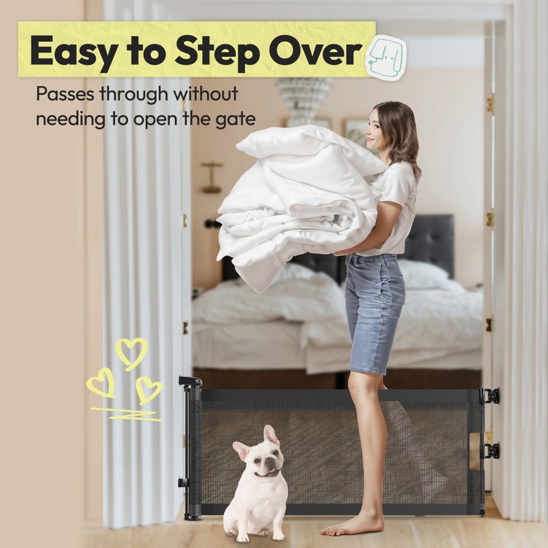 POMESEA 15.7" H Mesh Short Dog Gate, Extends Up to 59" W Retractable Pet Gate with Drill Installation, Small Dog Gate for Stairs, Easy Step Over Low Puppy Gate for Doorways Indoor Outdoor, Black - Image 2