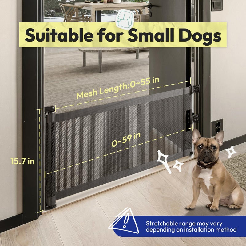 POMESEA 15.7" H Mesh Short Dog Gate, Extends Up to 59" W Retractable Pet Gate with Drill Installation, Small Dog Gate for Stairs, Easy Step Over Low Puppy Gate for Doorways Indoor Outdoor, Black - Image 3