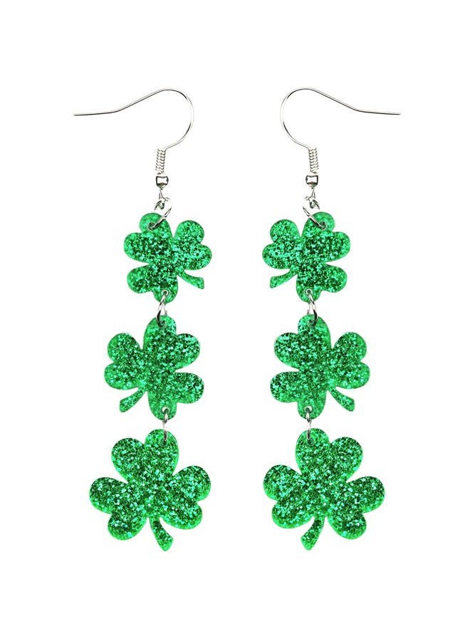 JSLOVFLO St Patricks Day Green Clover Earrings Shamrock Dangle Earrings for Women, St. Patrick's Day Accessories Good Luck Hoop Earrings, Large, Acrylic, No Gemstone - Image 1