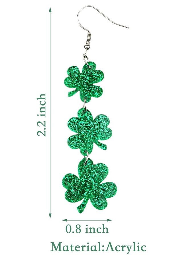 JSLOVFLO St Patricks Day Green Clover Earrings Shamrock Dangle Earrings for Women, St. Patrick's Day Accessories Good Luck Hoop Earrings, Large, Acrylic, No Gemstone - Image 2