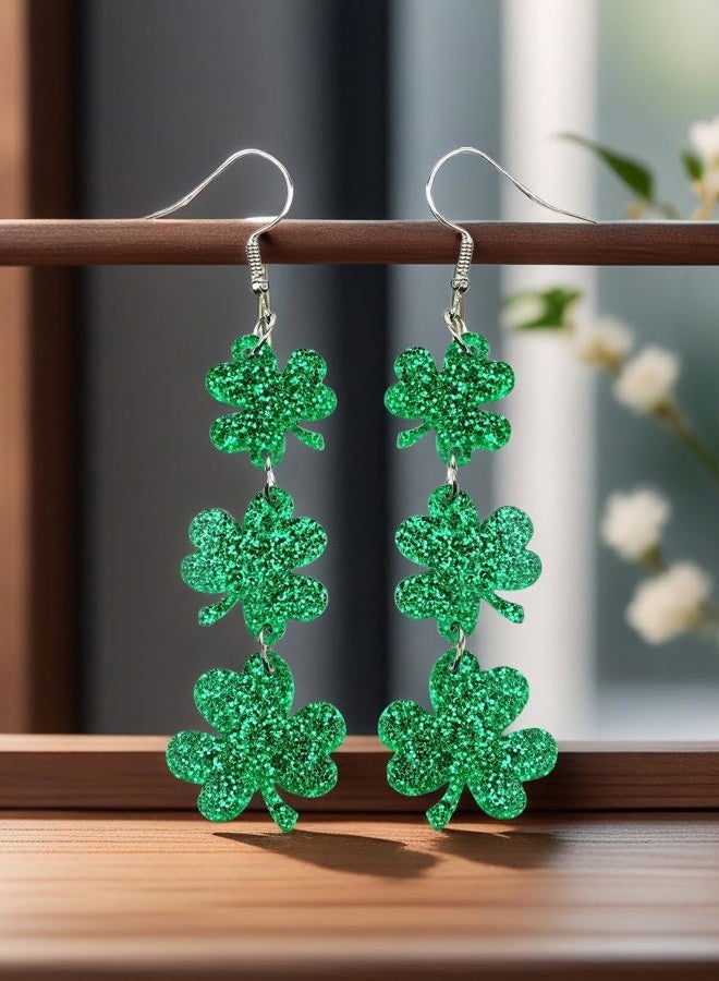 JSLOVFLO St Patricks Day Green Clover Earrings Shamrock Dangle Earrings for Women, St. Patrick's Day Accessories Good Luck Hoop Earrings, Large, Acrylic, No Gemstone - Image 4
