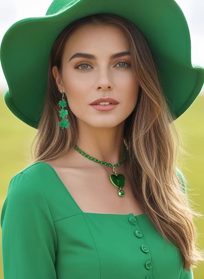 JSLOVFLO St Patricks Day Green Clover Earrings Shamrock Dangle Earrings for Women, St. Patrick's Day Accessories Good Luck Hoop Earrings, Large, Acrylic, No Gemstone - Image 3