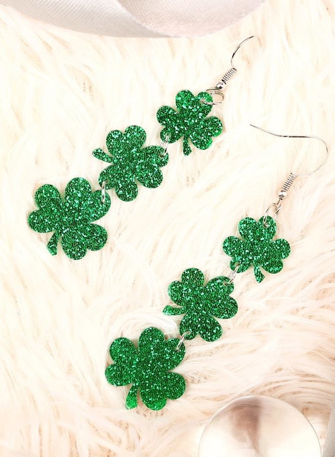 JSLOVFLO St Patricks Day Green Clover Earrings Shamrock Dangle Earrings for Women, St. Patrick's Day Accessories Good Luck Hoop Earrings, Large, Acrylic, No Gemstone - Image 5