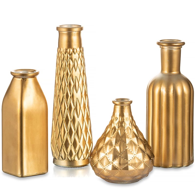 Hewory Gold Glass Vase for Flowers Gilded Bud Vase Set for Table Centrepieces Gold Ornaments Flower Vases for Living Room Wedding Home Decor 2219516125 cm