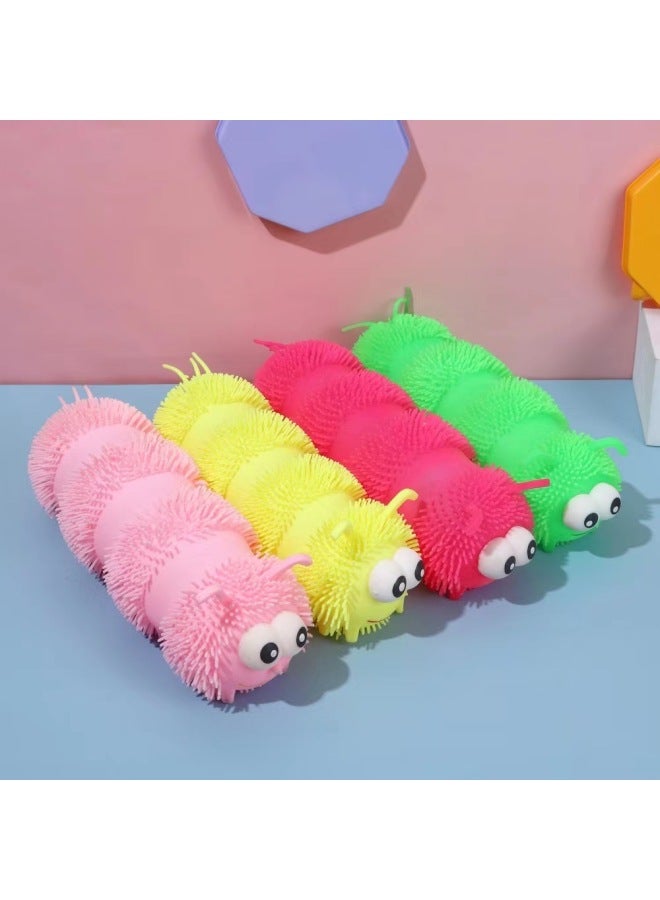 Night Market Push Flash Cartoon Decompression LED Luminous Eye-breaking Fur Ball Vent Decompression Luminous Children's Toys-Specifications:26CM Macaron-colored Caterpillar  - Image 1