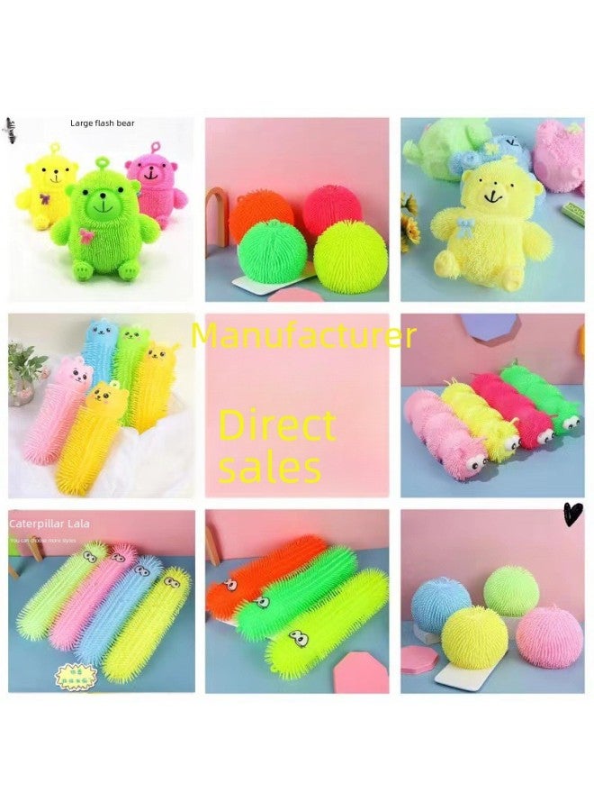 Night Market Push Flash Cartoon Decompression LED Luminous Eye-breaking Fur Ball Vent Decompression Luminous Children's Toys-Specifications:26CM Macaron-colored Caterpillar  - Image 2