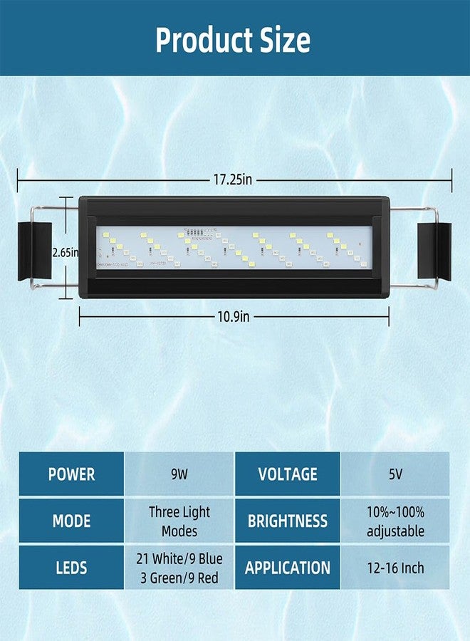 DaToo LED Aquarium Light Full Spectrum Fish Tank Light with Dimmer White Blue Red Green LEDs Fish Tank Light with Three Lighting Modes and Extendable Bracket for 12 Inch to 16 Inch Aquarium - Image 2