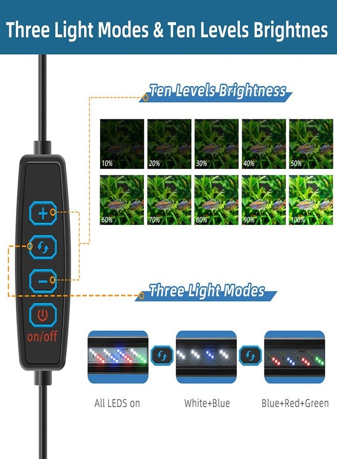 DaToo LED Aquarium Light Full Spectrum Fish Tank Light with Dimmer White Blue Red Green LEDs Fish Tank Light with Three Lighting Modes and Extendable Bracket for 12 Inch to 16 Inch Aquarium - Image 4