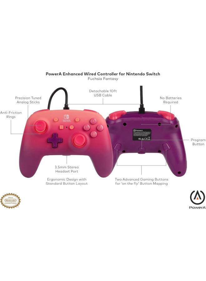 PowerA Enhanced Wired Controller for Nintendo Switch - Fuchsia Fantasy, pink, red, purple, gamepad, wired video game controller, gaming controller - Image 5