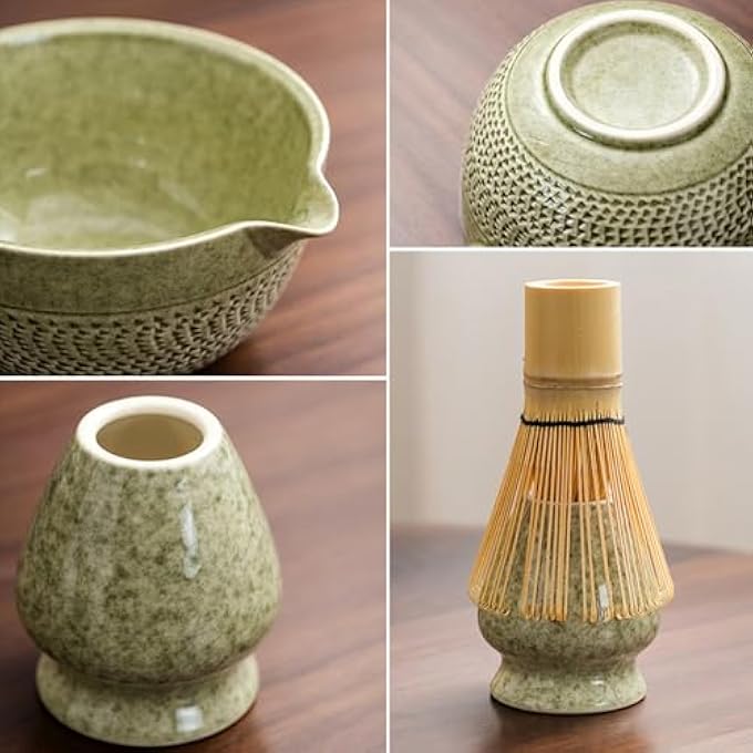 Tazweeq Matcha Set Matcha Whisk Set Includes Matcha Bowl With Spout Matcha Whisk Scoop Sifter Tea Towel Chasen Holder Matcha Chawan For Matcha PowderSaladFruitSoupTea Matcha Green  7Pcs - Image 5