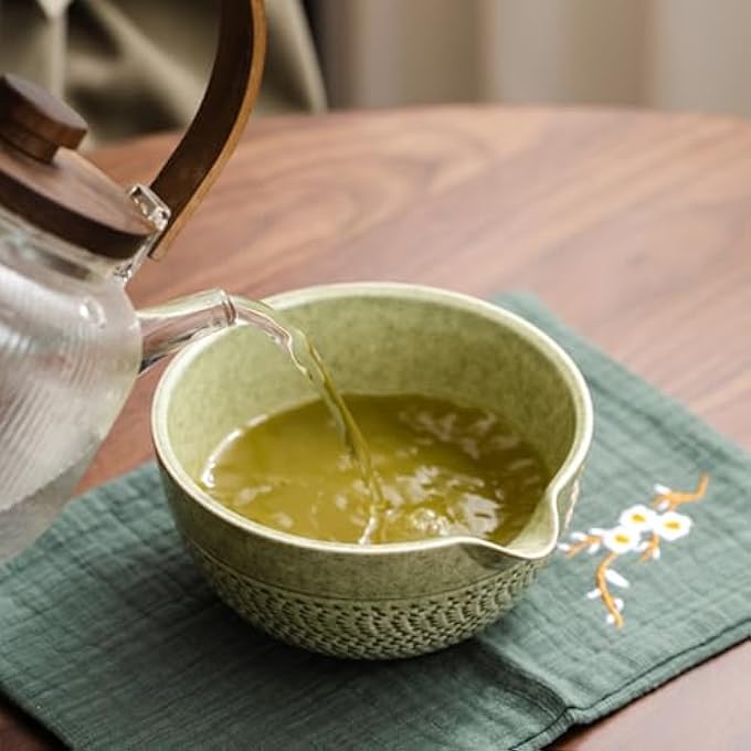 Tazweeq Matcha Set Matcha Whisk Set Includes Matcha Bowl With Spout Matcha Whisk Scoop Sifter Tea Towel Chasen Holder Matcha Chawan For Matcha PowderSaladFruitSoupTea Matcha Green  7Pcs - Image 3