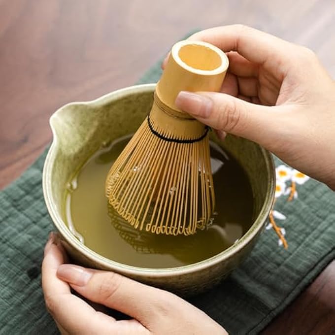 Tazweeq Matcha Set Matcha Whisk Set Includes Matcha Bowl With Spout Matcha Whisk Scoop Sifter Tea Towel Chasen Holder Matcha Chawan For Matcha PowderSaladFruitSoupTea Matcha Green  7Pcs - Image 4