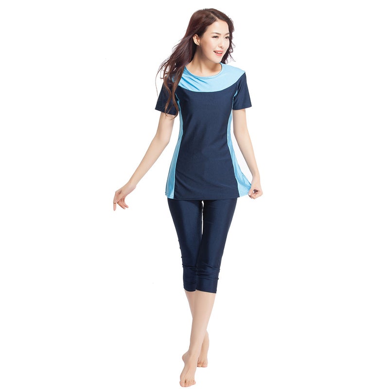 Factory Ready-Made Women's Swimwear Conservative Swimsuit Loose Contrasting Color Two-Piece Set Seaside Travel Spa Wear - Image 5