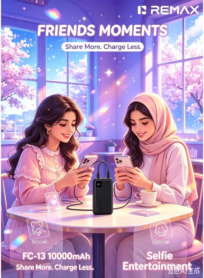 REMAX FC-13 10000mAh Power Bank 22.5W Fast Charging Portable Battery Charger with Built-in Type-C and Lightning Cables, Compact External Battery Pack for Smartphones and Devices, Black - Image 4