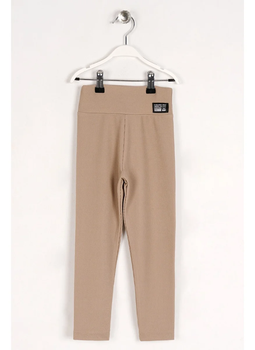 Zepkids Girls Beige Colored Ribbed Tights