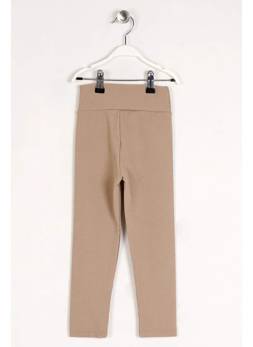 Zepkids Girls Beige Colored Ribbed Tights